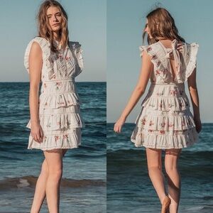 🆕 ZIMMERMANN Heathers Pintuck Frill Mini Dress in Floating Bouquet Sz 2 US